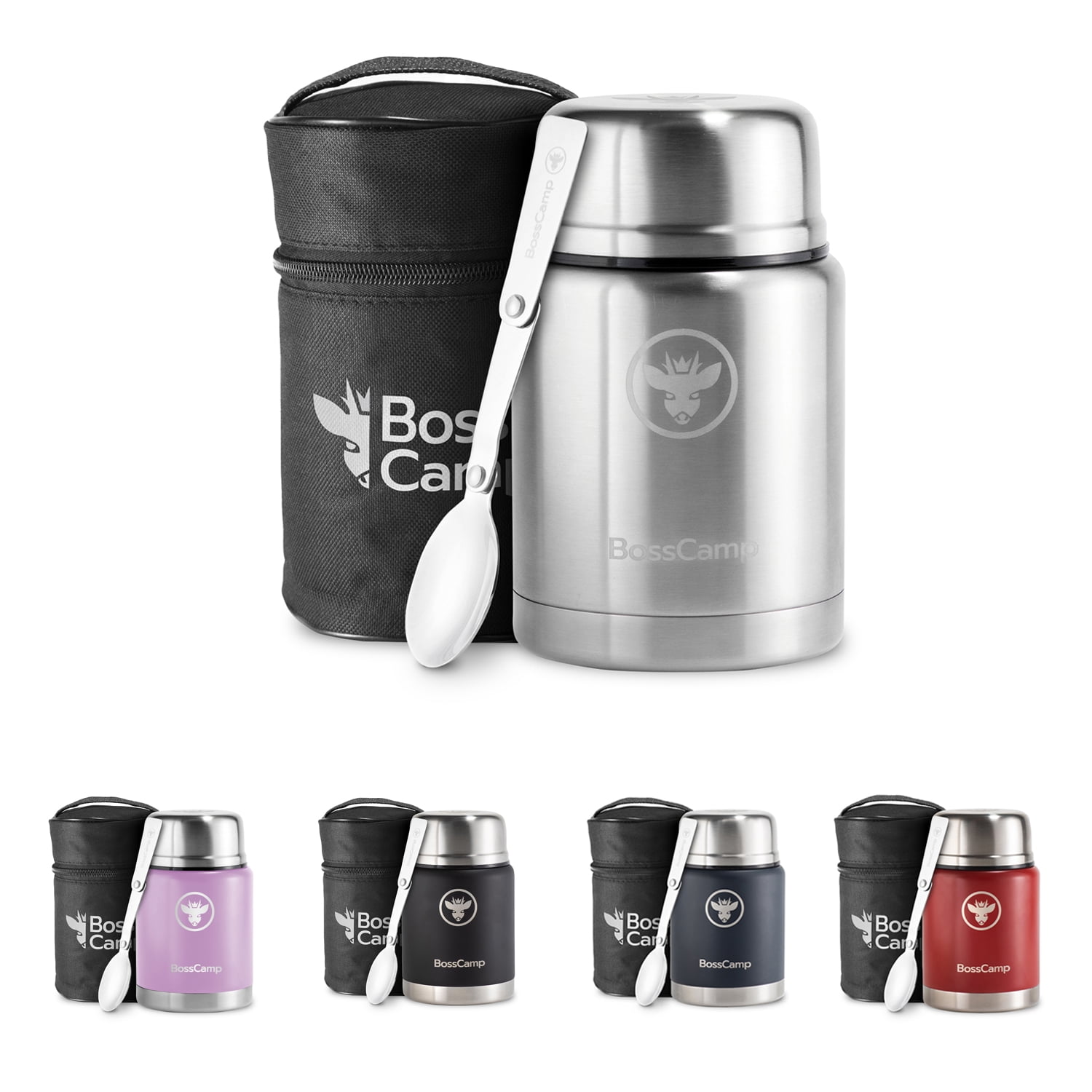 Termo Comida Bosscamp 500 Ml Plata Acero Inoxidable Bolso Térmico Cuchara