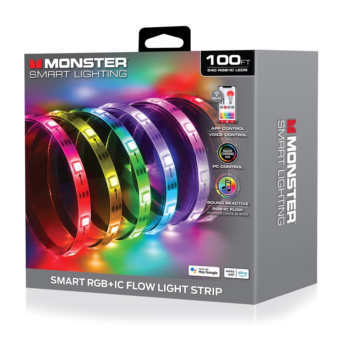 Tira Led Monster Smart Rgbic 100ft Multicolor Control App Voz