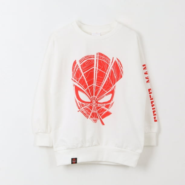 Poleron Cerrado Niño Blanco Cara Spiderman Marvel