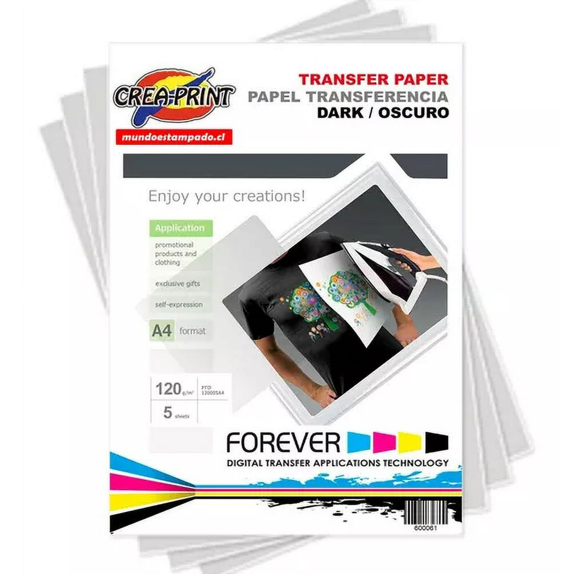 Creaprint - Papel Transfer Para Telas Oscuras Tamaño A4 5 Unidades