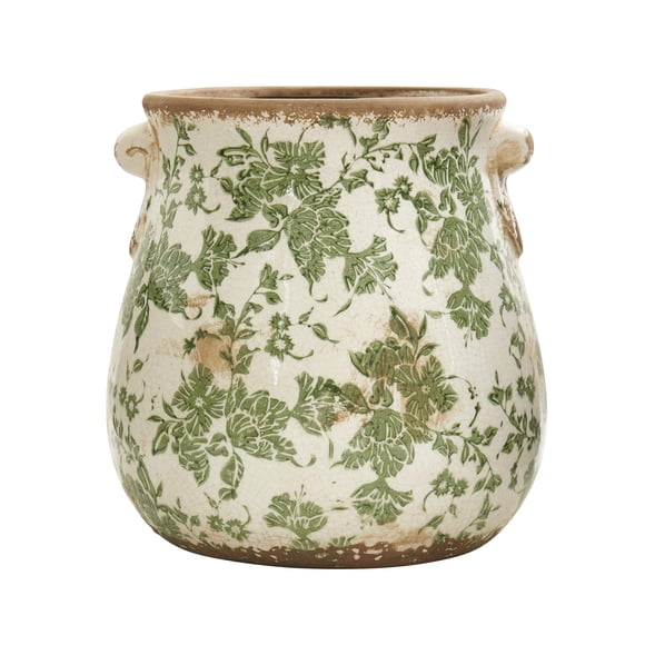 Jarrón decorativo de cerámica verde casi natural de estilo toscano, 25 cm