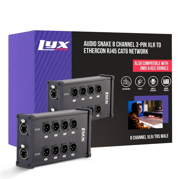 Cable XLR LyxPro de 8 canales, doble entrada, 3 pines macho a RJ45