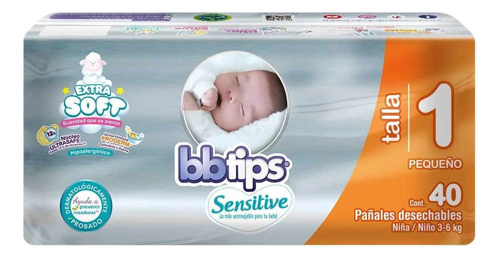Chicolastic - Pañal Bebe Tips Sensit T1 Pequeño Panal X 40 Unidades