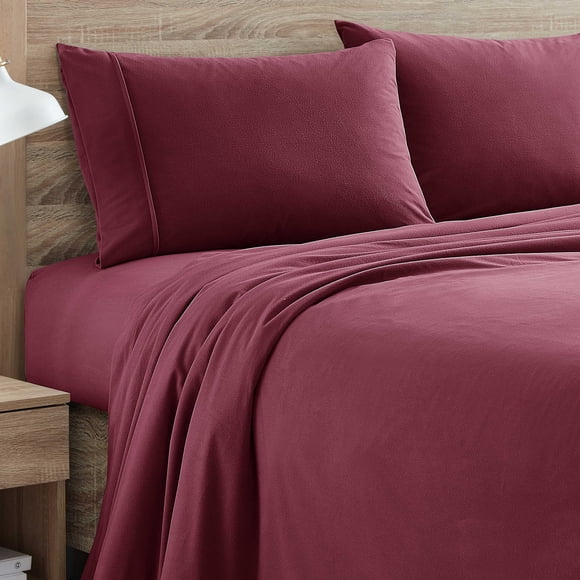 Sábanas de franela de la colección Sweet Home Warm Queen, color rojo burdeos