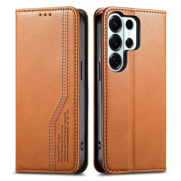 FOXDOCK Funda para Samsung Galaxy S26 Ultra: Cierre magnético, soporte ajustable, ranuras para tarjetas y correa integrada-marrón