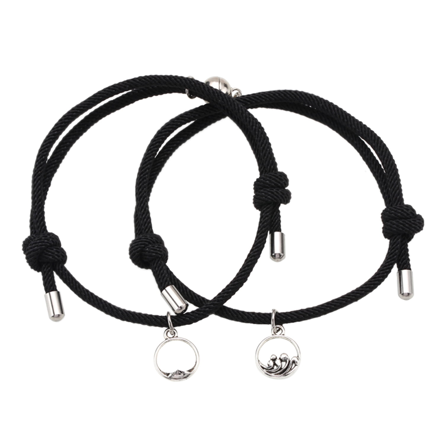 Millam - Par Pulseras Unisex Para Parejas Cuerda Negra Con Dijes E Imán