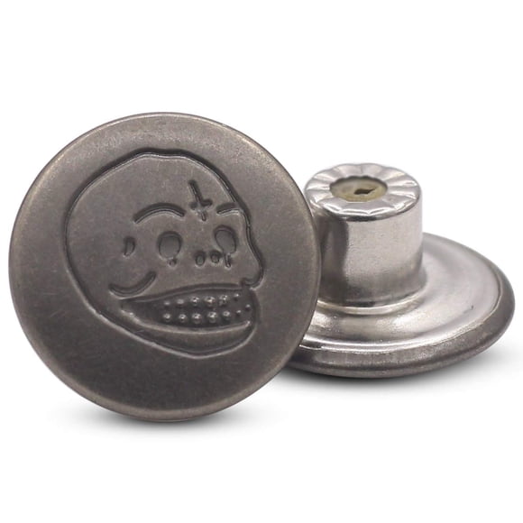 Botones para jean Enosea 17 mm Calavera y Huesos Negro Mate - Pack de 12