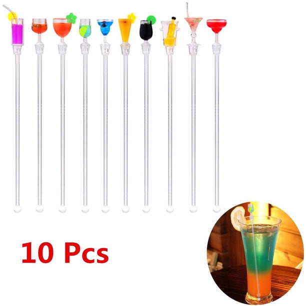 10 palitos agitadores de bebidas de colores de 23 cm, de acrílico, con mango transparente, para bares, cafeterías, restaurantes y uso doméstico.