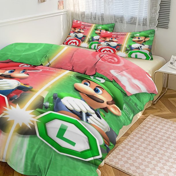 Mario Print Bedding Set Pattern Duvet Cove Set 3 Pieces 1 Quilt Cover And 2 Pillowcases for Women Men Teens