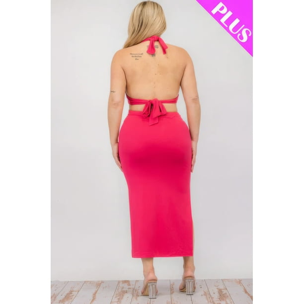 Saronite Vestido Midi con Escote Halter, Corte Entallado, Espalda