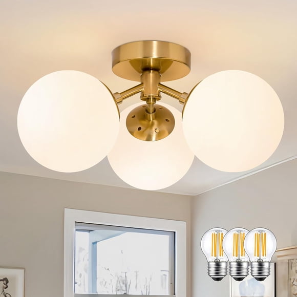 Lámpara Techo Bagood 3 Luces Globo Oro Semi Empotrada