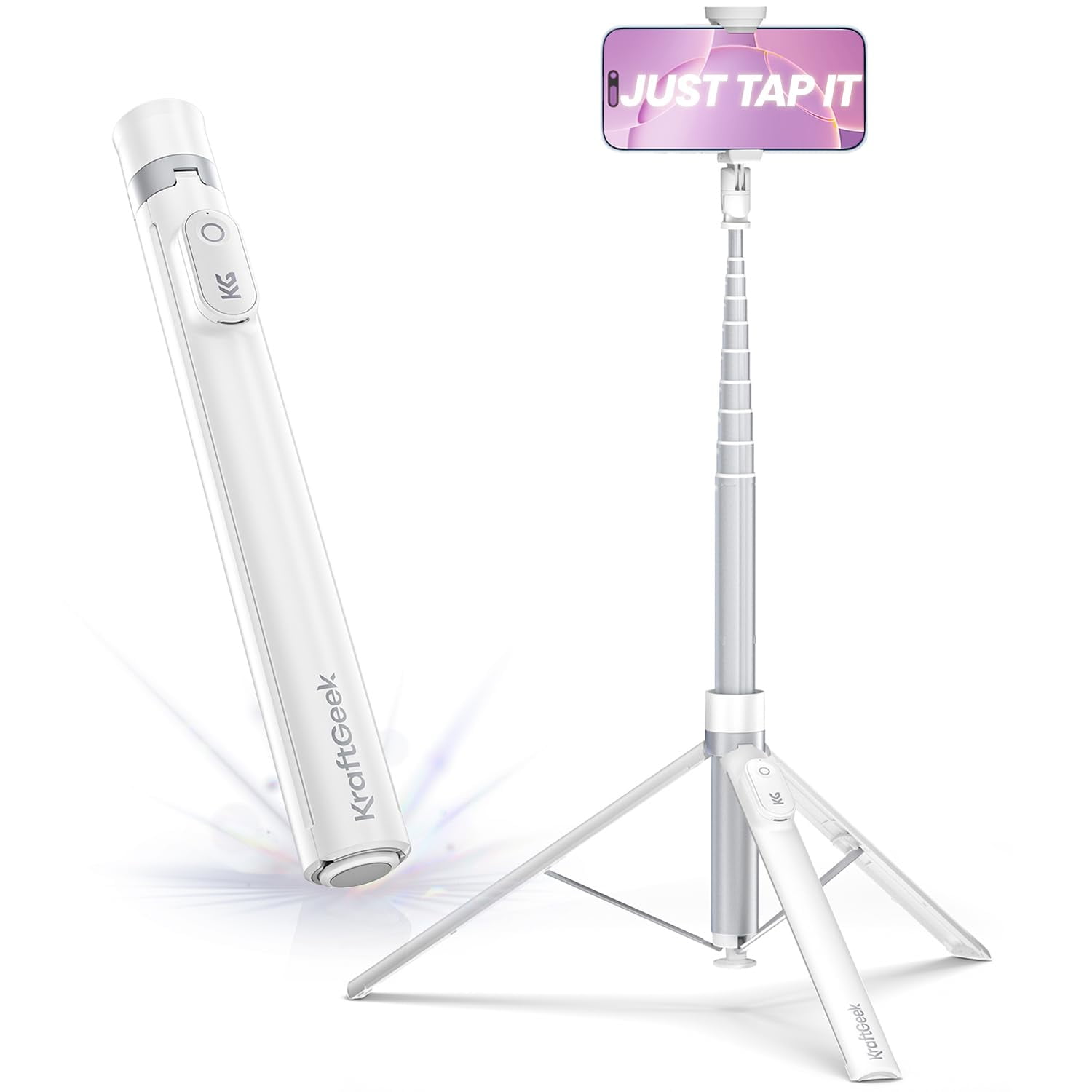 Trípode Kraftgeek Para Teléfono Móvil, 168 Cm, Selfie Stick, Para Iphone, Blanco