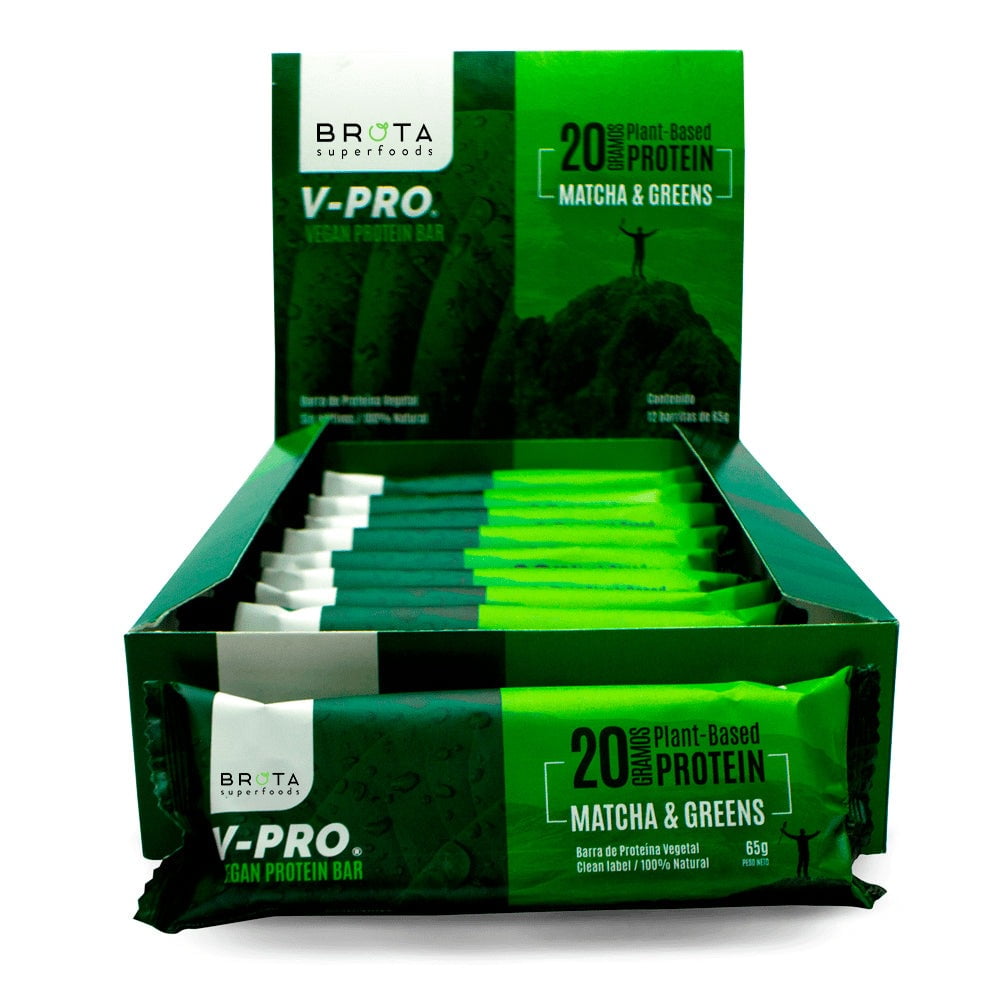 Brota Superfoods - Caja 12 Barritas De Proteína Veganas Matcha & Greens 65 G Brota