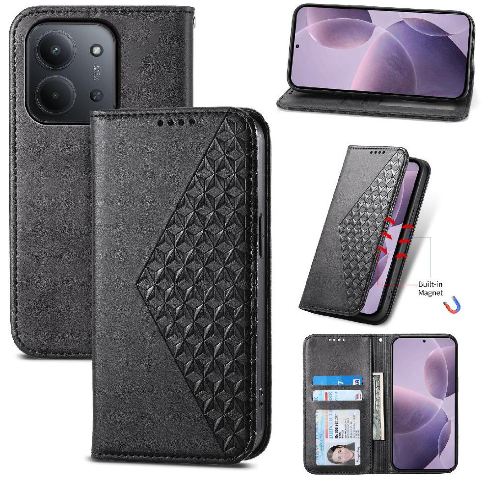 Funda Flip Foxdock Para Xiaomi Redmi 15C , Estilo Billetera Con Diseño Rombo, Correa De Mano Y Soporte, Uso Diario