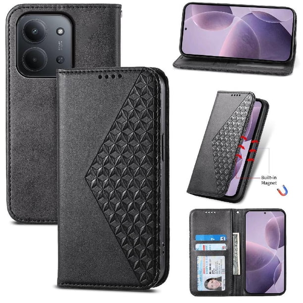 Funda Flip FOXDOCK para Xiaomi Redmi 15C , Estilo Billetera con Diseño Rombo, Correa de Mano y Soporte, Uso Diario