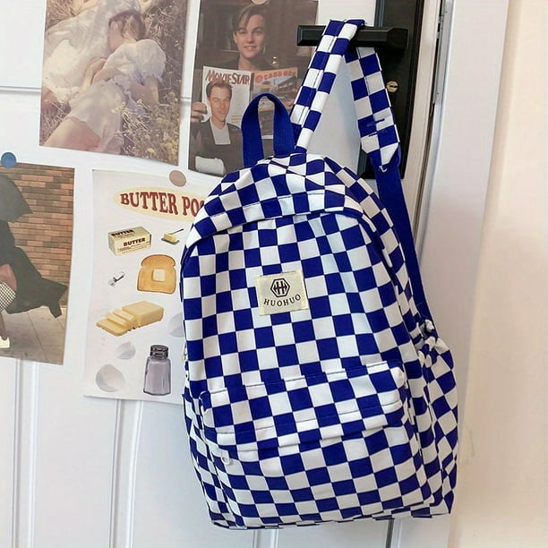Stylish Plaid Schoolbag: Large Capacity Checkerboard Backpack for Everyday & Travel Use
