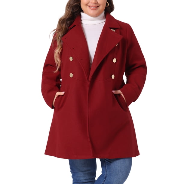 Abrigos de invierno para mujer de talla grande Agnes Orinda, chaqueta de abrigo de doble botonadura 4X Rojo oscuro