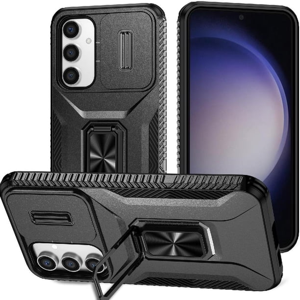 Funda Armada para Samsung Galaxy S23 FE con Tapa Deslizante y Soporte Magnético Giratorio Negro