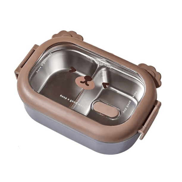 1pc, Bear Stainless Steel Lunch Box - Divided Bento Box for Students, Office Workers, and Outdoor Adventurers - Keeps Food Fresh and Organized with Lid