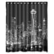thumbnail image 1 of Cortina de ducha con diseño de la ciudad de Seattle en blanco y negro, con ganchos, tamaño 60 x 72 pulgadas, 1 of 3
