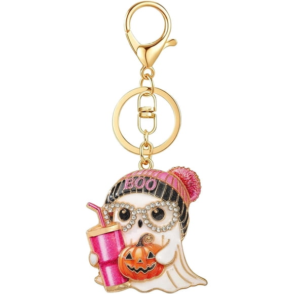 MALOYANVE Halloween Ghost Keychain Rhinestone Enamel