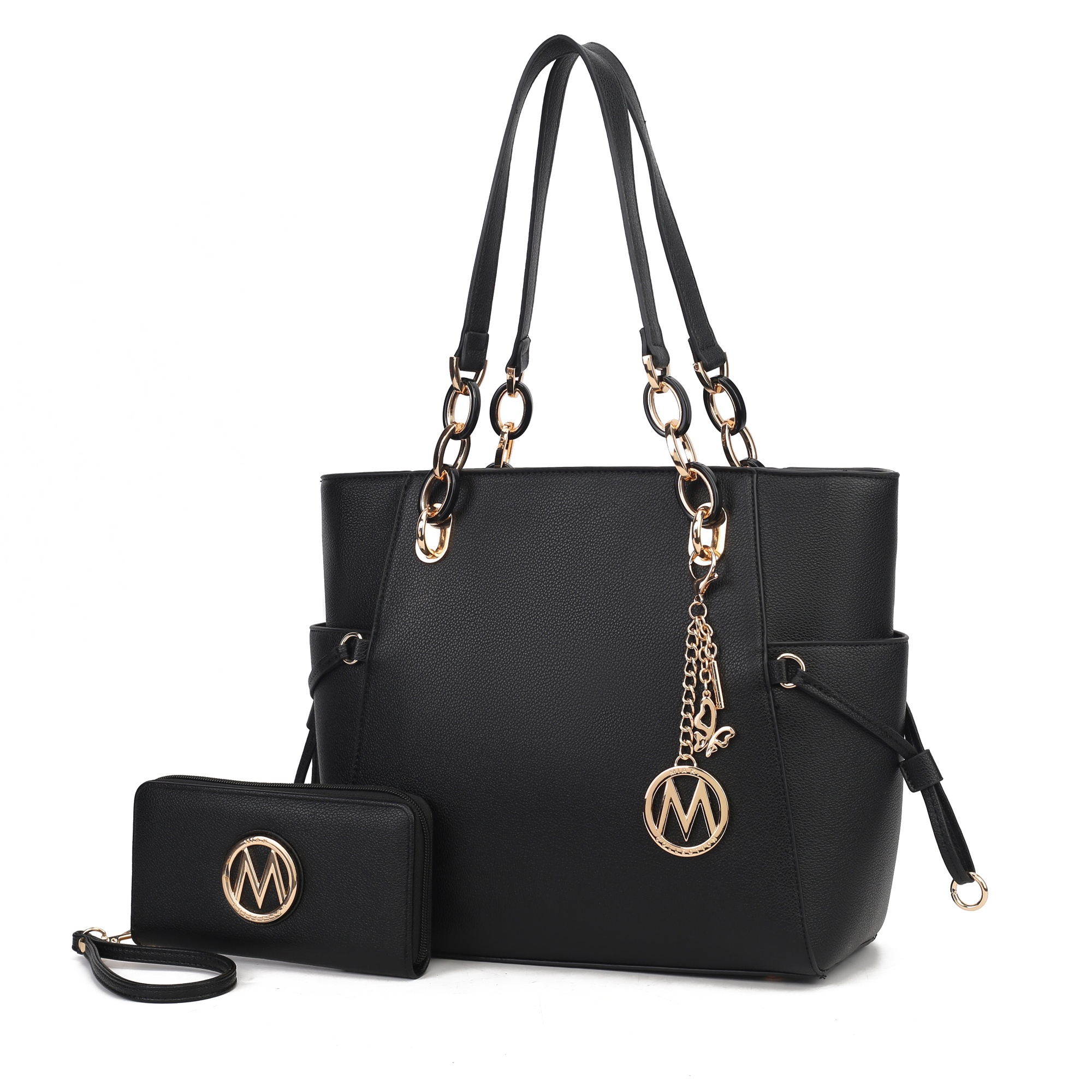 Cartera Mkf Collection + Billetera Cuero Vegano, Negro