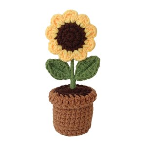 Magideal - Flor De Ganchillo Hecha A Mano, Flor Tejida Hecha A Mano, Mini Decoración De Flores De Punto En Maceta, Flor Tejida A Mano Para El Día De San Valentín Girasol