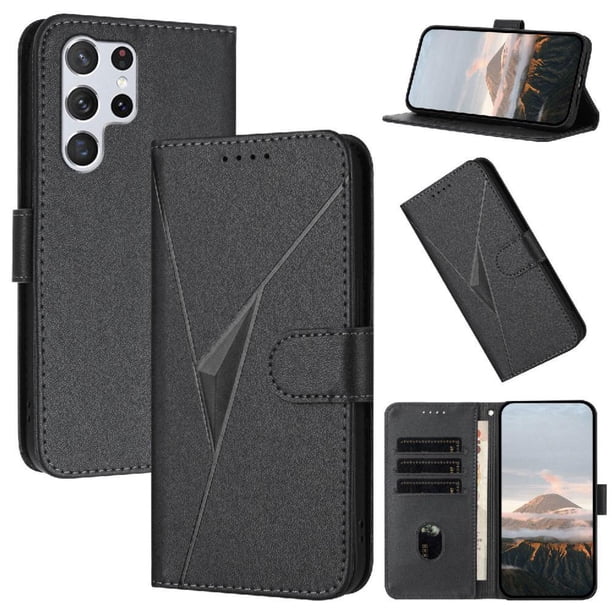 Funda Cartera Fibra de Carbono para Samsung Galaxy S22 Ultra con Soporte y Cierre Magnético Negro