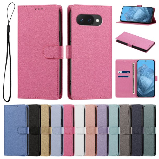 Funda Cartera de PU para Google Pixel 9A con Tarjetas, Rojo Rosa