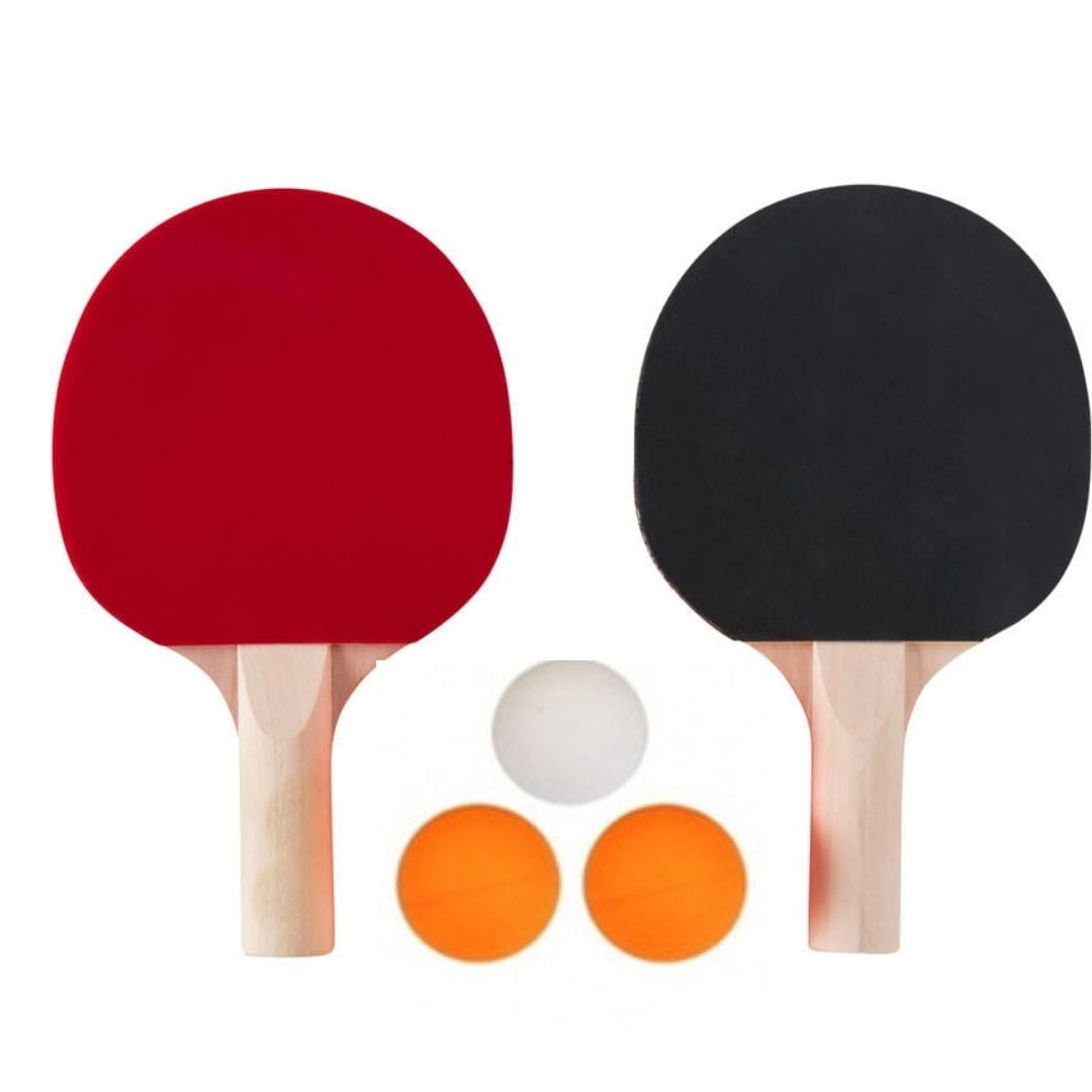 Inaltum Fitness - Set Paleta Raqueta Ping Pong + 3 Pelotas - Mango Madera Natural