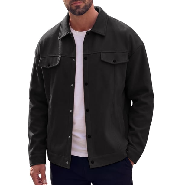 INSPIRE CHIC Chaqueta de Camionero de Hombre Casual con Solapa y Botones de Manga Larga M Negro