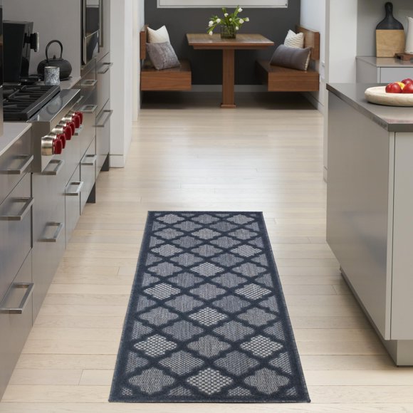 Alfombra de Área Nourison Azul Marino 61 x 183 cm Fácil de Limpiar (Corredor)