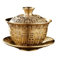 Bothyi - Taza De Té Y Platillo De Latón Portátil Tradicional Para Restaurantes Oficina Cocina Fu Personajes