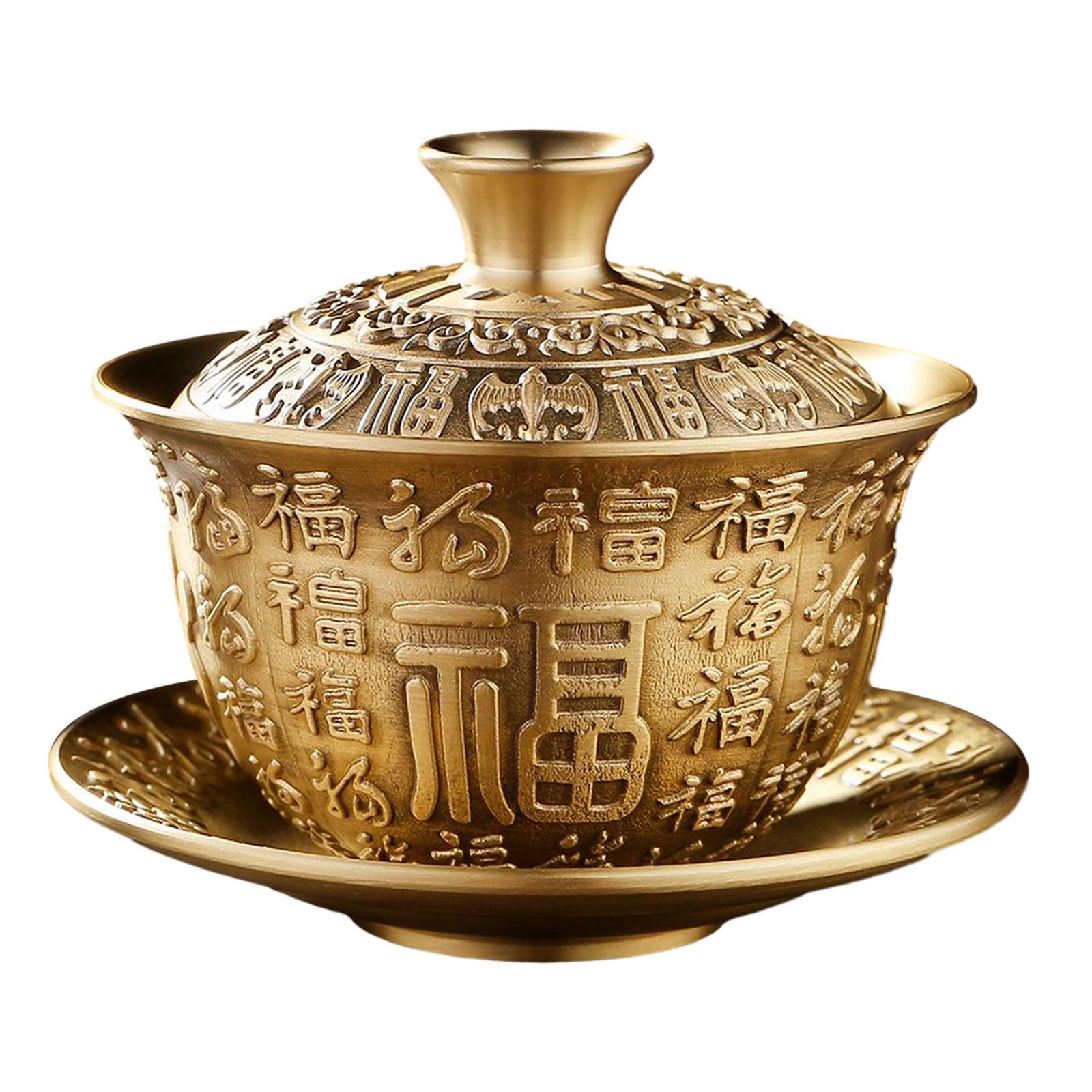 Bothyi - Taza De Té Y Platillo De Latón Portátil Tradicional Para Restaurantes Oficina Cocina Fu Personajes