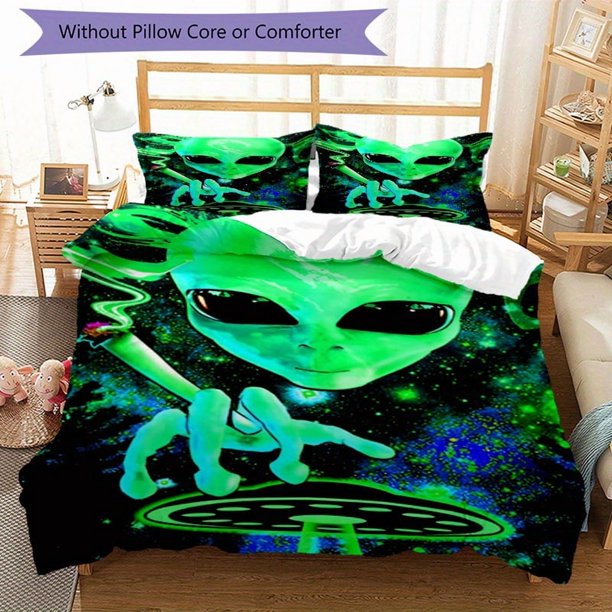 3pcs Bedding Set Duvet Cover Closure Includes 1 Duvet Cover & 2 Pillowcases for All Seasons Bedroom Decor, Home Dorm High-Definition Print Alien Skulls A133