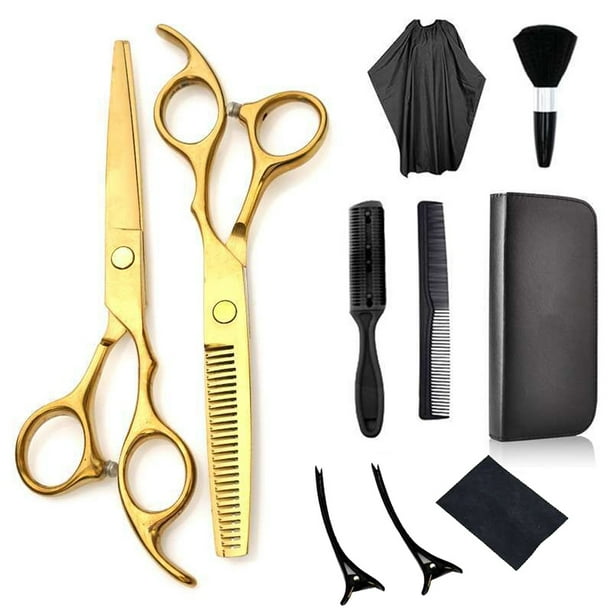 Tijeras para cortar el cabello, 10 piezas de tijeras profesionales para el cabello con tijeras de entresacar, peine, capa y clip