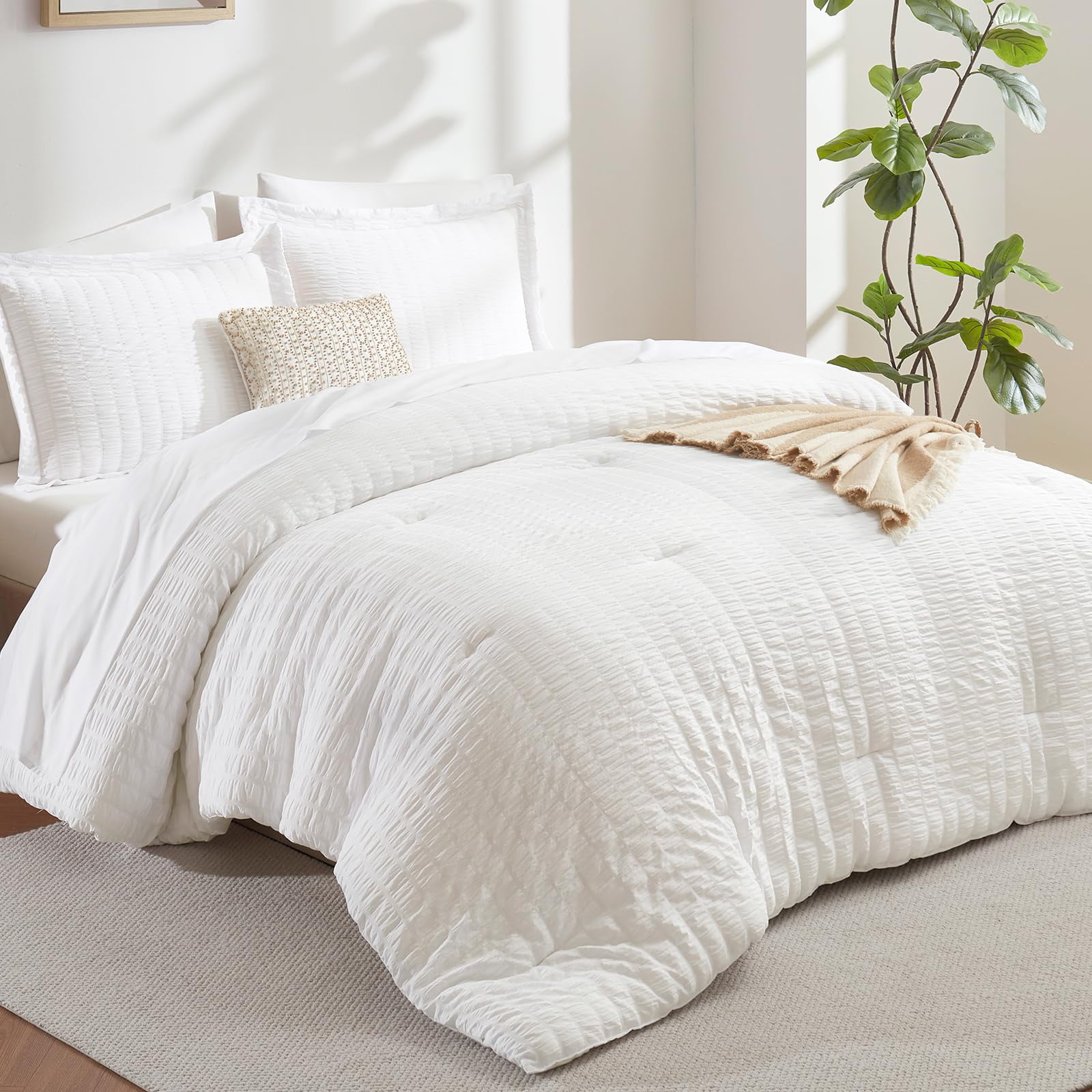 Cozylux - Juego De Ropa De Cama Para Cama Individual En Una Bolsa Color Blanco Seersucker 5 Piezas