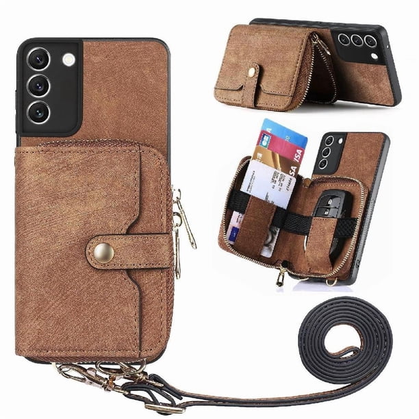Funda Tipo Cartera con Correa Cruzada para Samsung Galaxy S22 Protección Contra Golpes Marrón