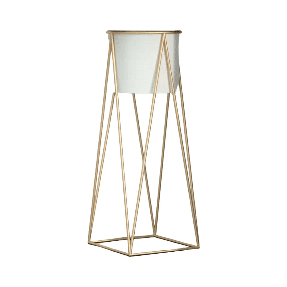 Porta Macetero Belug Pedestal Maceta Plantas Blanco Dorado Mediano