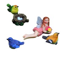 Magideal - 5 Uds. De Estatuillas De Jardín De Hadas Artesanales De Resina, Decoración De Paisaje En Miniatura, Estatua De Jardín, Para Niños, Pájaro Y