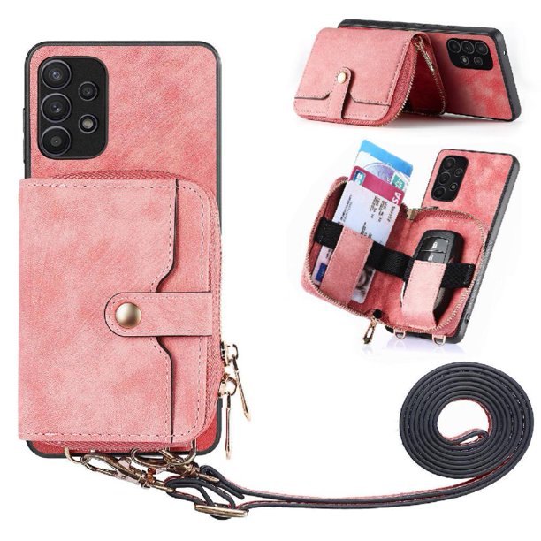 Funda Tipo Cartera con Correa Cruzada para Samsung Galaxy A32 5G Protección Contra Golpes Rosa