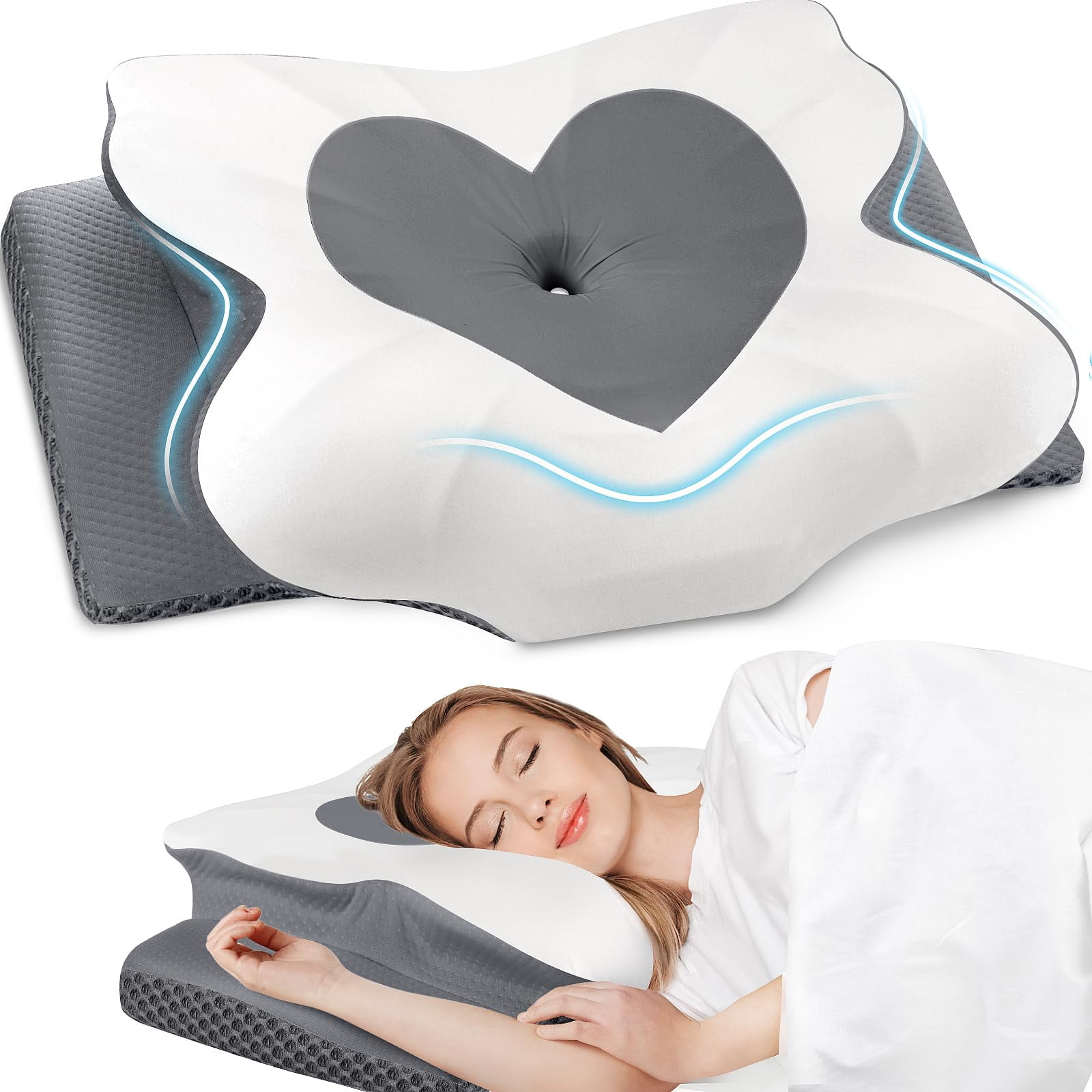 Almohada Cervical Cushzone Memory Foam, Gris