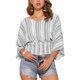 thumbnail image 1 of INSPIRE CHIC Blusa Boho para Mujer de Chifón con Mangas Murciélago Dolman Fruncidas L Blanco Negro, 1 of 5