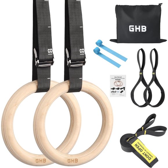 GHB Gymnastic Rings Wooden Gym Rings 1.25