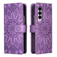 Funda Tipo Cartera Foxdock Para Samsung Galaxy Z Fold 3 , Diseño Girasol En Relieve, Cuero Pu, Cierre Magnético, Soporte Y Tarjetero