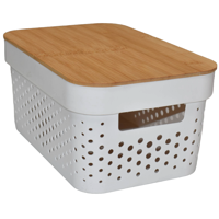 Wakeshome - Contenedor De Almacenamiento De Plástico Con Tapa De Bambú Cestas De Organización 4,5 L