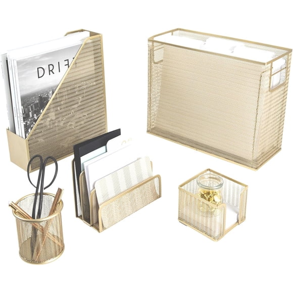 Organizador de Escritorio BLU MONACO Dorado Set 5 Piezas