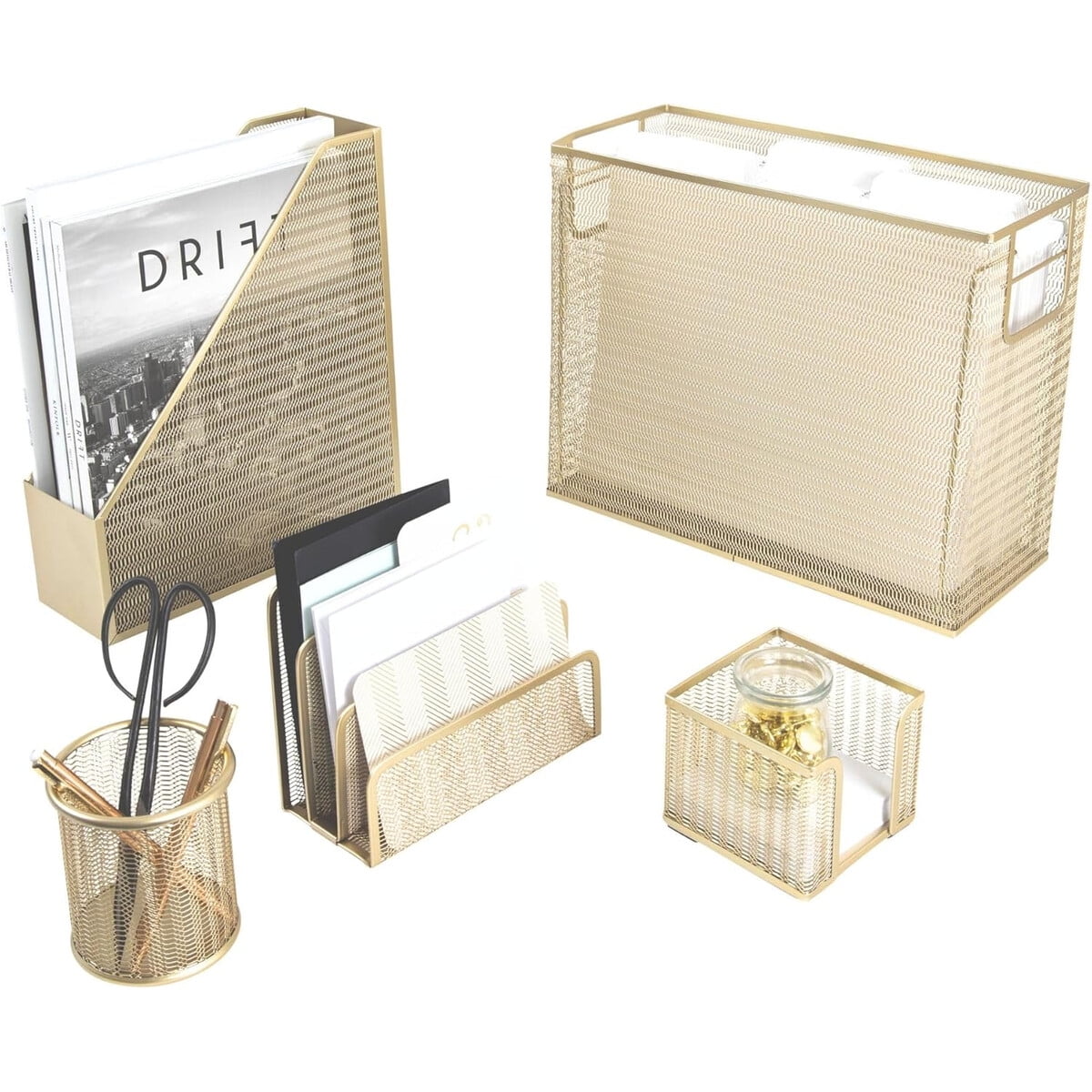 Organizador De Escritorio Blu Monaco Dorado Set 5 Piezas