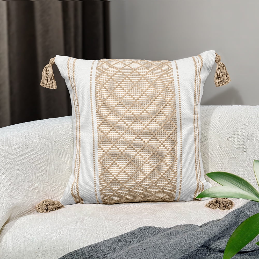 Xmhytop Almohada Bohemia (2 Pieza), 45 X 45 Cm, Material De Chenilla Felpuda Neutra, Con Funda Y Relleno Incluido, Ideal Para Sala De Estar, Sofá, Cama, Estilo A, Caqui Oscuro