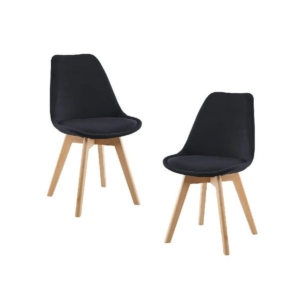 Pack 2 Sillas De Comedor Tulip Tapizado Terciopelo O Felpa Con Base Madera - Negro